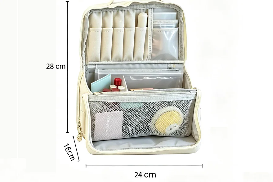 Expandable Cosmetic Bags — Beauty bag material and construction detail