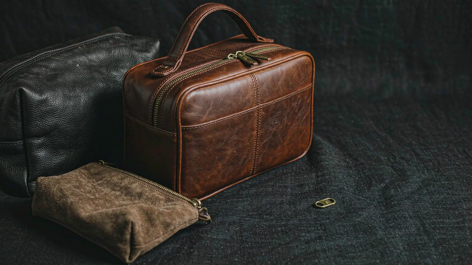 leather makeup bag, PU cosmetic bag, vegan leather toiletry bag