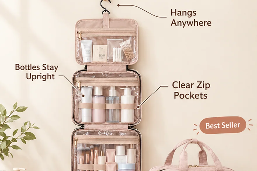 Makeup Bag with Carrying Handle — Bulk cosmetic bag production detail