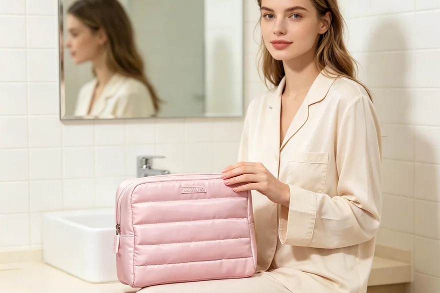 Material and construction detail for Travel Cosmetic Bags guide — Bulk cosmetic bag production detail